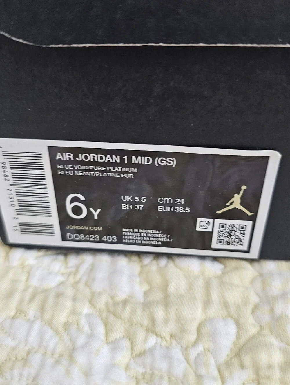 NWT - Nike Air Jordan 1 MID Blue Void/Pure Platinum - 6Y